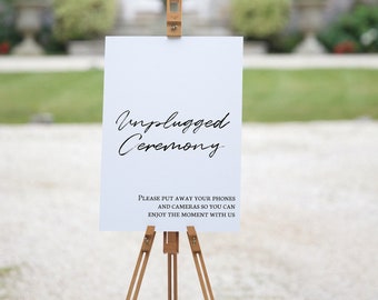 DIY Unplugged Ceremony Sign, No Phones Wedding Template, Editable No Cameras Sign,  Printable Wedding Signage, Instant Download