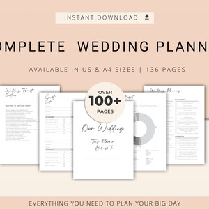 Minimal Wedding Planner Bundle, Ultimate Wedding Checklists, Wedding Timeline, Personalised Printable Planner PDF