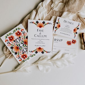 Modèle d’invitation de mariage, mariage de destination, invitation à thème mexicaine imprimable, mariage d’automne, détails de l’invitation et ensemble RSVP