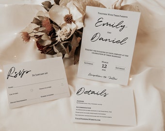 Minimalist Wedding Invitation Suite Template, Printable Wedding Stationery, Instant Download