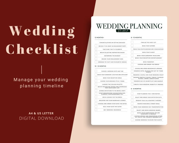 Wedding to do list, Wedding Checklist, Printable Planner, Bridal Planning Timeline Schedule