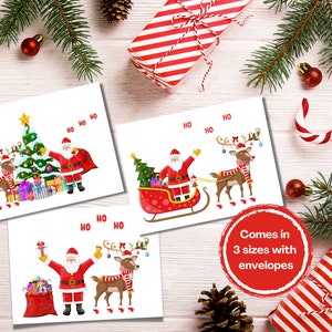 Cartões de Natal imprimíveis Papai Noel - Conjunto de cartões de Natal Imprimível - Pacote de cartões de Natal - Cartões de Papai Noel - Conjunto de cartões Natal