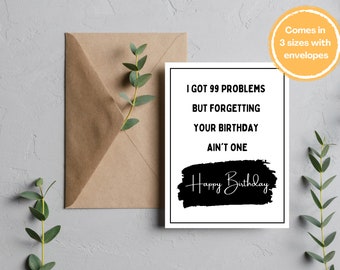 Tarjeta de cumpleaños Jay-Z - 99 problemas - Tarjeta de cumpleaños imprimible - Tarjeta imprimible digital - Tarjetas de cumpleaños digitales - Tarjeta de feliz cumpleaños