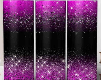 Dazzling Hot Pink Black Glitter Tumbler Wrap, 20 oz Skinny Tumbler Template Sublimation JPG with Mug Template Print Design, Digital Download