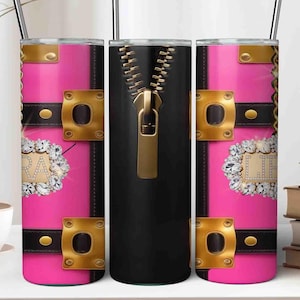 Libra Tumbler Wrap, 20 oz Straight Sublimation Purse Chain Tumbler with Bling, Fashion Tumbler Zodiac Pink Travel Bag Tumbler Design