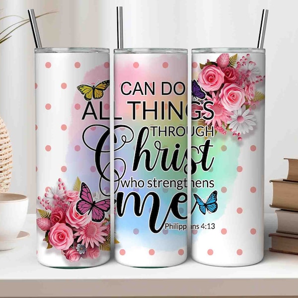 I Can Do All Things Christian Bible Verse 20oz Tumbler Design, Instant Download in Canva Psd PNG Sublimation Tumbler, Digital Tumbler Wrap