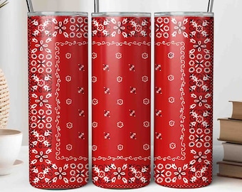 Ruby Red Bandana Tumbler Wrap, 20oz Skinny Tumbler Template, JPG Sublimation Tumbler Design, Paisley Sublimation Download for 30 oz Tumblers