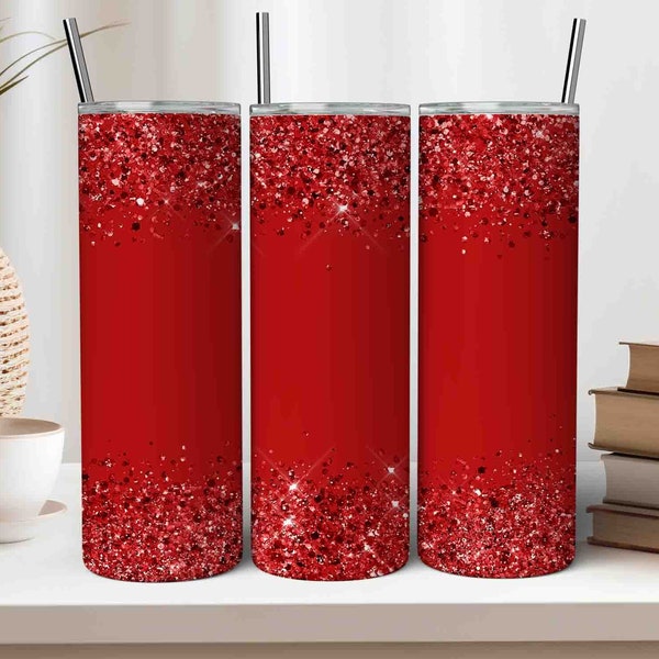 Sparkly Red Glitter Tumbler Design 20oz Skinny Tumbler Template Sublimation Use in Canva JPG Sublimation Tumbler Wrap Red Tumbler Download