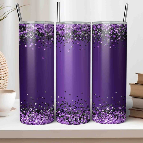 Passion Purple Glitter Tumbler Wrap, 20oz Skinny Tumbler Template Sublimation PNG Sublimation, Purple Black Digital Tumbler Design - Instant