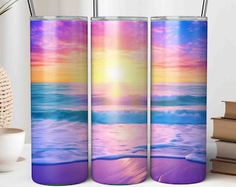 Beach Tumbler Wrap, Beach Tumbler PNG, Beach Sunset JPG, 20 oz Skinny Tumbler Seamless Design, SVG Sublimation Tumbler Wrap Digital Download