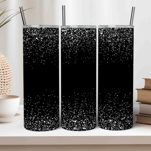 Black Glitter Tumbler Design 20oz Skinny Tumbler Template Sublimation Use in Canva JPG Sublimation Tumbler Wrap Black White Tumbler Download