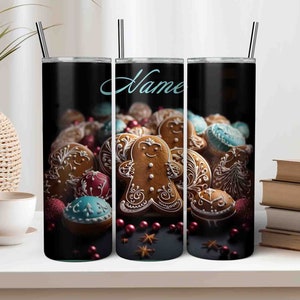 Gingerbread Cookies Tumbler Wrap, Christmas JPG Sublimation Use in Canva, Personalized Tumbler Design, Digital Download, 20oz Skinny Tumbler