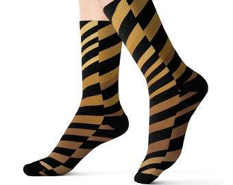 Black & Gold Striped Dress Socks: Men's Novelty Socks