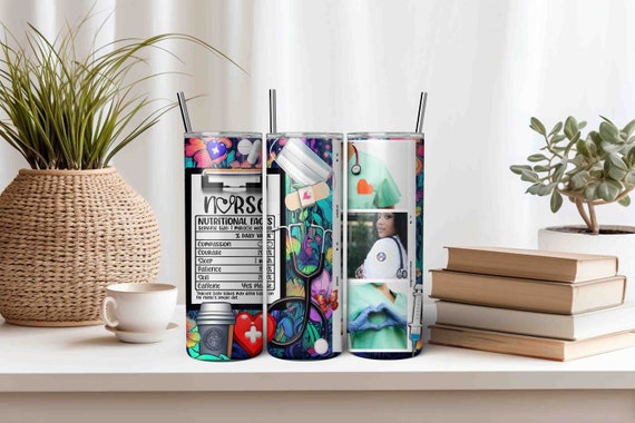 Nurse Tumbler Wrap, Add Your Photo Tumbler Template, 20 oz Skinny Tumbler Sublimation Design, Personalized Picture Frame Tumbler for Nurses