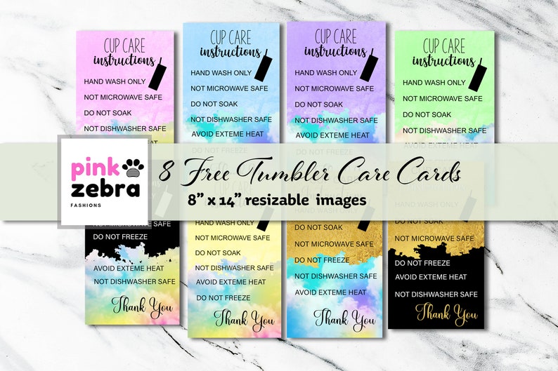 Includes Free Digital Prints Sublimation Designs for 20 Ounce Skinny Tumblers and 30 oz Straight Tumblers and 8 Tumbler Care Cards by Pink Zebra Fashions Company - Sublimation Prints and Clothing Apparel
