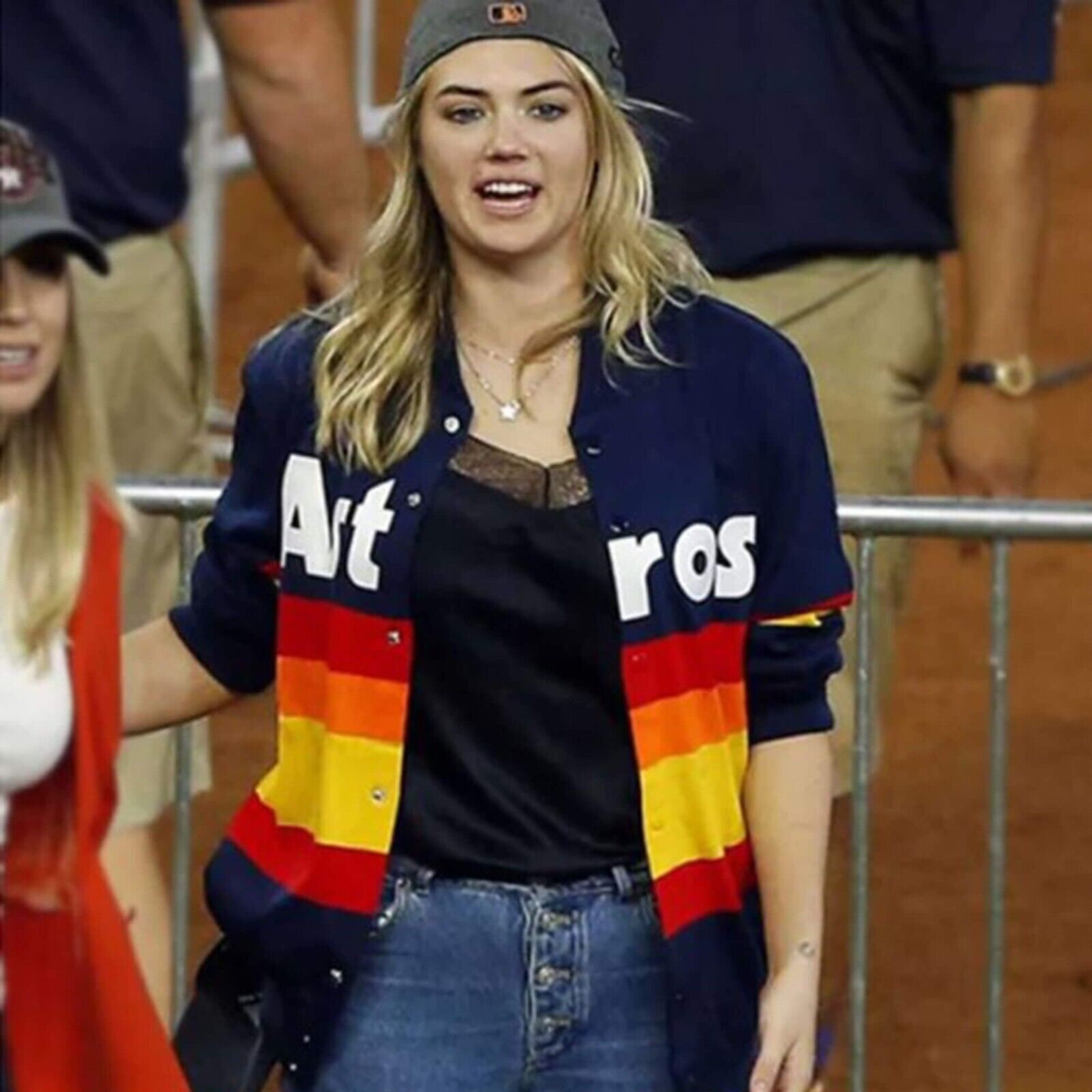 Kate Upton Astros Throwback Rainbow Fleece Baseball Varsity 