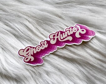 Pegatina de vinilo rosa de cazador de fantasmas retro