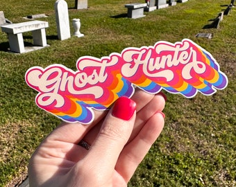 Pegatina para parachoques de vinilo con arcoíris de cazador de fantasmas retro
