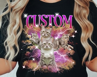 Camiseta personalizada con foto de gato, regalo personalizado para amantes de los gatos, camiseta divertida para mamá gata, camiseta personalizada para mascota, regalo para dueños de gatos