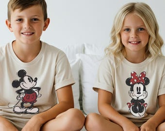 Mickey and Minnie Matching Kids Shirt, Disney Sibling Outfits, Family Trip Toddler Tee, Mickey Mouse Birthday Shirt