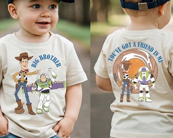 Camiseta de Toy Story para hermanos mayores y menores, Camiseta a juego de Disney para hermanos, Camiseta de Woody y Buzz Lightyear con estampado de espalda y frente, Camiseta "Tienes un amigo en mí"