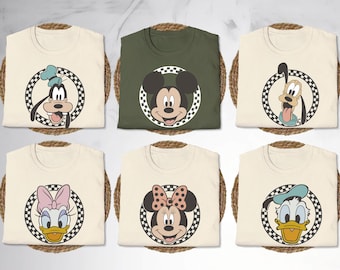 Retro Mickey and Friends Shirt, Retro Disney Trip Shirts, Disney Family Vacation Shirt, Checkered Mickey Tshirt, Retro Mickey Minnie Shirts