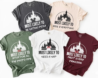 Camiseta personalizada "Más probable a un viaje a Disney", camiseta a juego para grupos de Disney, camiseta divertida de vacaciones, camisetas de Disneyworld 2026