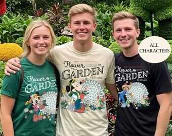 Multi-character Mickey Minnie Figment Disney Epcot 2025 Shirt, Flower & Garden Festival Tee, WDW Matching Family Gift, Vintage Orange Bird