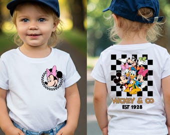 Checkered Mickey and Friends Kids Shirt, Toddler Boy and Girl Gift Tee, Minnie Mouse Birthday Shirt, Mickey and Co, Disney Characters Tees