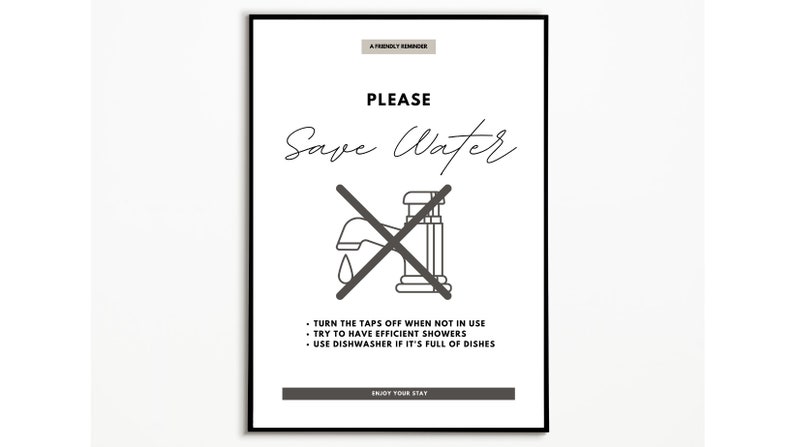 Save Printable Sign Save Water Sign Canva Editable Sign Airbnb Sign Vacation Rental ...