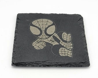 Spider-Man Coaster set Laser gravé sur ardoise noire Cadeau parfait pour les amis, la famille, l’anniversaire, les anniversaires ou Noël
