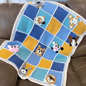 Crochet Baby Blanket Pattern - INSTANT PDF DOWNLOAD - crochet animals applique pattern - blanket motif - baby blanket with appliques pattern
