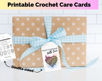 Printable Crochet Care cards/tags that add a polished/professional look to your handmade items