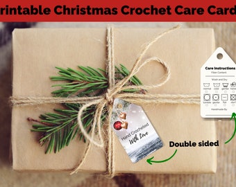 Christmas Printable Crochet Care cards/tags that add a polished/professional look to your handmade items for gifting and selling