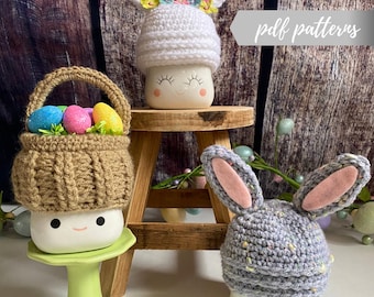 April/Easter marshmallow mug hat crochet PATTERN, beginner friendly, video tutorial, digital download, tiered tray, Rae Dunn inspired