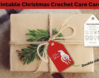 Christmas Printable Crochet Care cards/tags that add a polished/professional look to your handmade items for gifting and selling