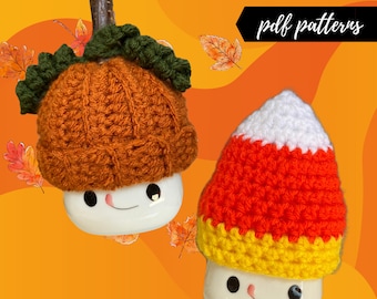 October/Halloween marshmallow mug hat crochet PATTERN, beginner friendly, video tutorial, digital download, tiered tray, Rae Dunn inspired