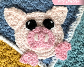 Crochet Pattern - INSTANT PDF DOWNLOAD - Find Me Crafting - Crochet Pig - Pig Applique - Crochet Pig Applique - Cuddle Buddies Baby Blanket