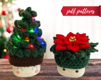 Christmas/poinsettia marshmallow mug hat crochet PATTERN, beginner friendly, video tutorial, digital download, tiered tray