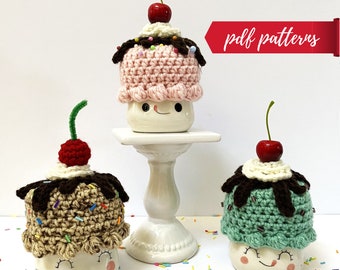 Ice Cream/birthday marshmallow mug hat crochet PATTERN, beginner friendly, video tutorial, digital download, tiered tray, Rae Dunn inspired