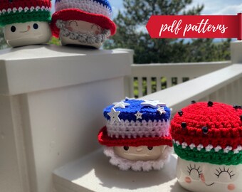 July/Fourth of July marshmallow mug hat crochet PATTERN, beginner friendly, video tutorial, digital download, tiered tray, Rae Dunn inspired
