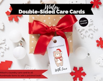 Christmas/winter crochet care cards that add a polished/professional look to your handmade items