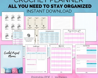 PRINTABLE Crochet Project Planner PDF - Keep track of projects, yarn, patterns, ideas. Includes care cards, WIP cards. Digital download