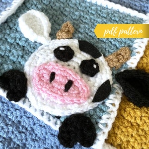 Crochet Pattern - INSTANT PDF DOWNLOAD - Find Me Crafting - Crochet Cow - Cow Applique - Crochet Cow Applique - Cuddle Buddies Baby Blanket