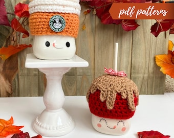 September/fall marshmallow mug hat crochet PATTERN, beginner friendly, video tutorial, digital download, tiered tray, Rae Dunn inspired