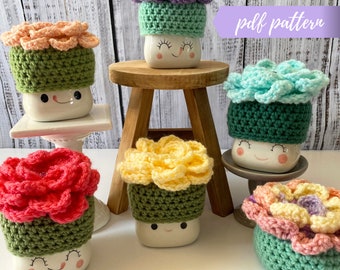 May/spring marshmallow mug hat crochet PATTERN, beginner friendly, video tutorial, digital download, tiered tray, Rae Dunn inspired