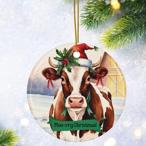 Personalized Cow Christmas Ornament – Farmhouse Holiday Decor, Custom Name & Year