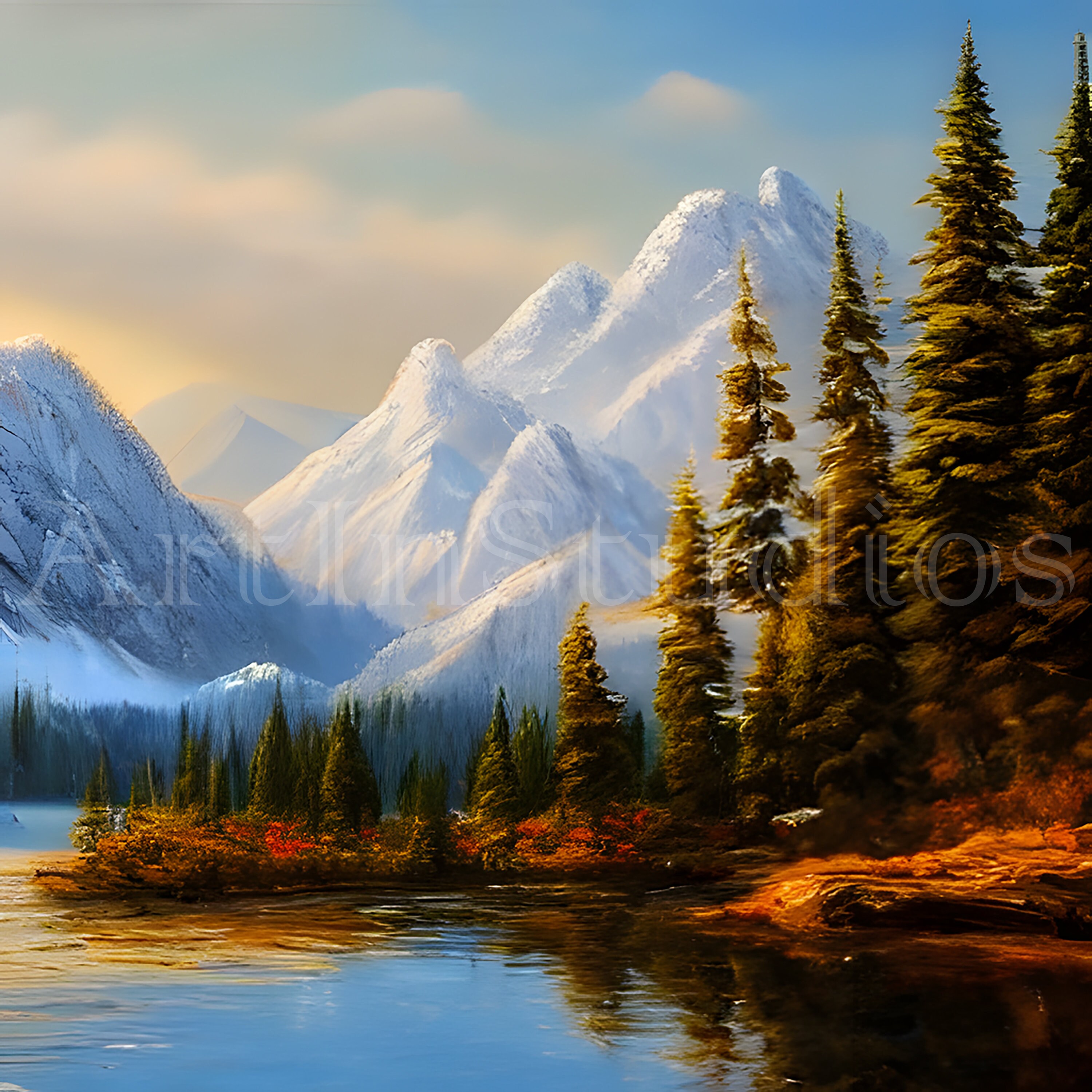 Mountain Lake Art, AI Art, AI Created, Digital Art, Sublimation Design