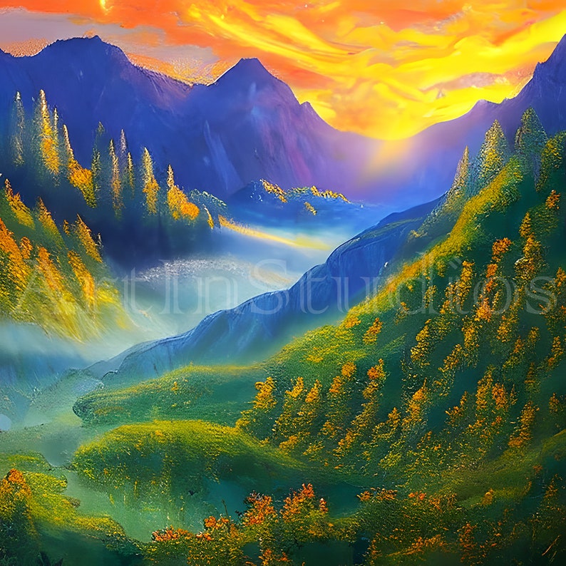 Mountain Sunrise Art, AI Art, AI Created, Digital Art, Sublimation ...