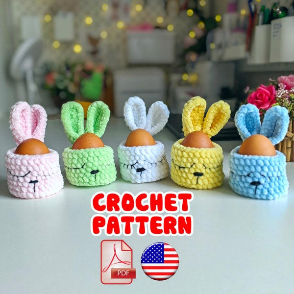 Crochet Pattern Easter Egg cup PDF English, Plush stuffed bunny pattern, Amigurumi pattern bunny Plush yarn pattern